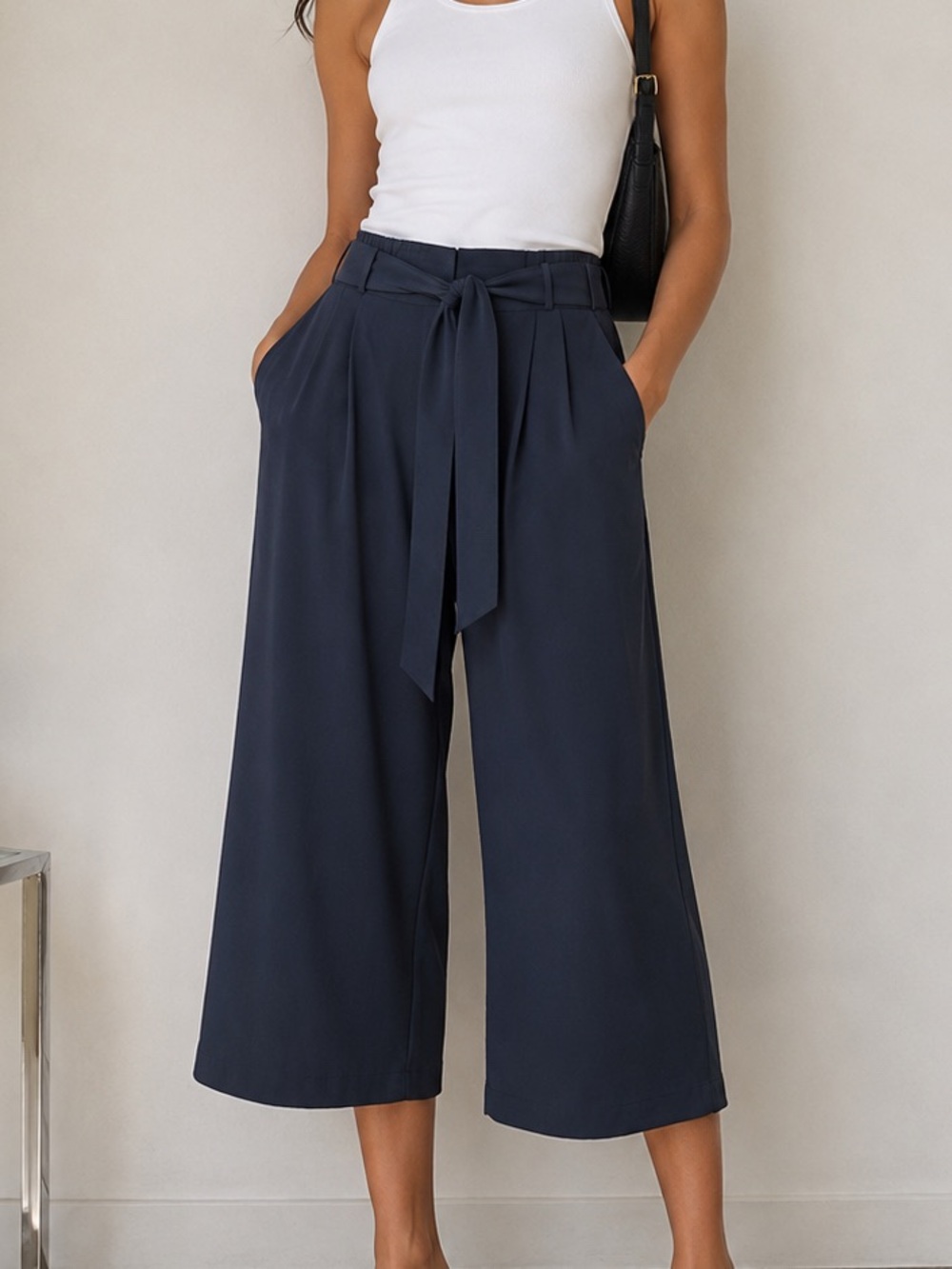 lululemon athletica Noir Cropped Wide-Leg Tie-Waist Pants in True Navy (Size 6)